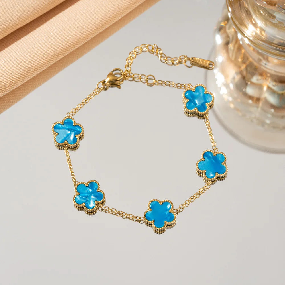 Five Flower Charm Bracelet for Women in Stainless Steel