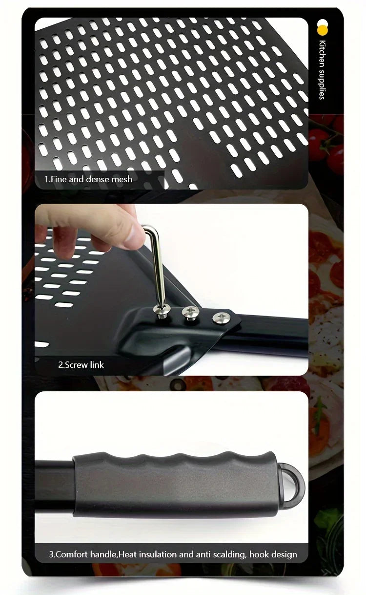 Perforated Aluminum Pizza Peel | 30x35cm Rectangular Transfer Paddle for Professional Pizza Making