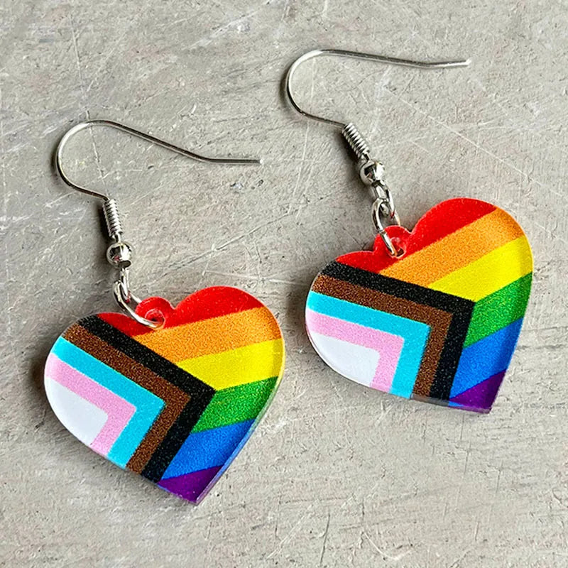 Pride Rainbow and Multi-colored Heart Drop Earrings – Colorful Acrylic Geometric Studs