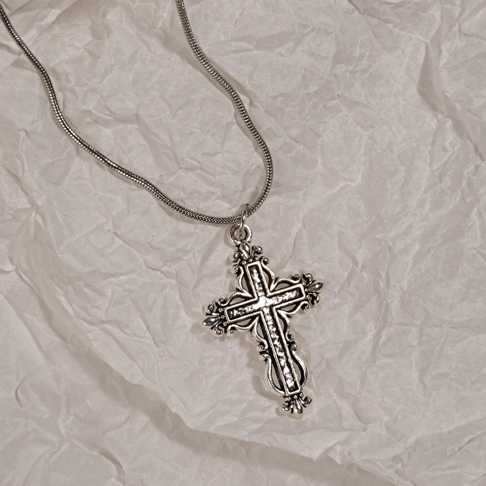 Y2K Rhinestone Heart and Cross Pendant Necklace for Women