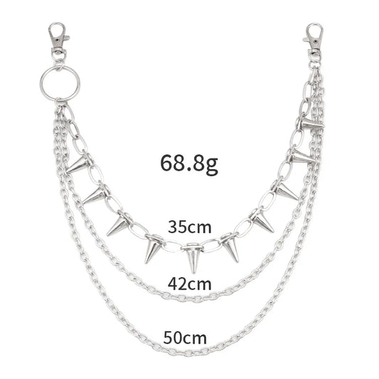 Men's Punk Spike Rivet Metal Pants Chain Belt Chain and Keychain