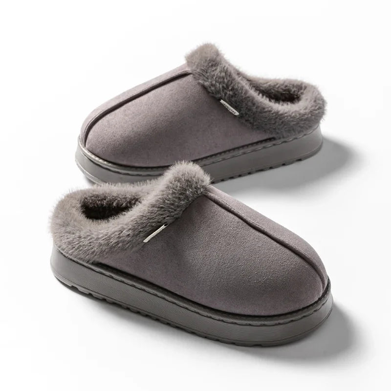 Fluffy Faux Suede Indoor Slippers – Thick EVA Sole Anti-Slip Unisex House Shoes Men and Women