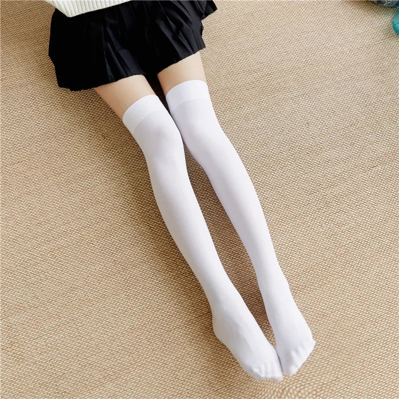 Women's Ultrathin Silk Nylon Stockings | Black & White Over-the-Knee Thigh High Skinny Leg Socks