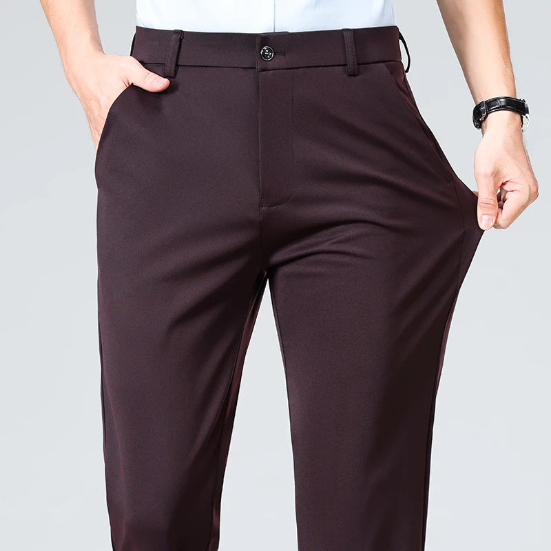 Men's Smart Casual Dress Pants – Elastic Waist Suit Trousers, Straight Fit | Sizes 29–42