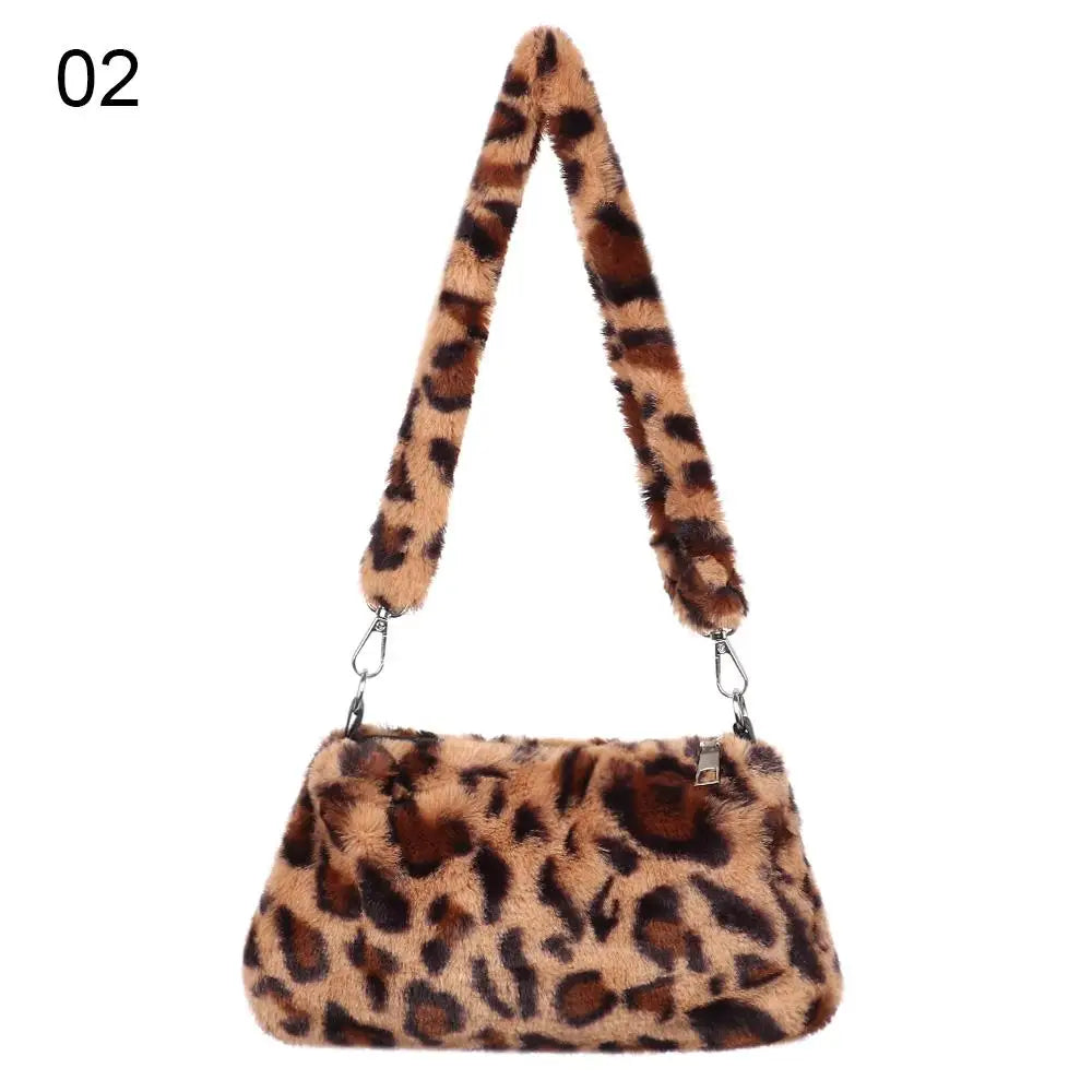 Women's Animal Print Leopard Plush Shoulder Bag | Casual Crossbody Messenger Bag for Ladies