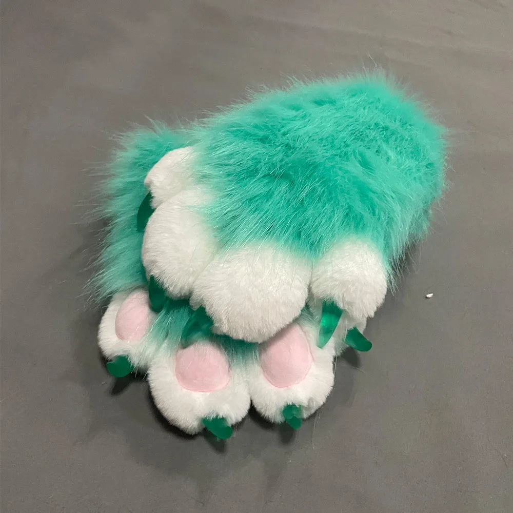 Fursuit Paw Gloves Faux Fur Animal Claw Mittens for Cosplay and Halloween
