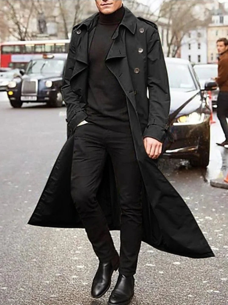 Men's Overlong British Trench Coat – Streetwear Epaulet Design, Loose Fit | S–XXL