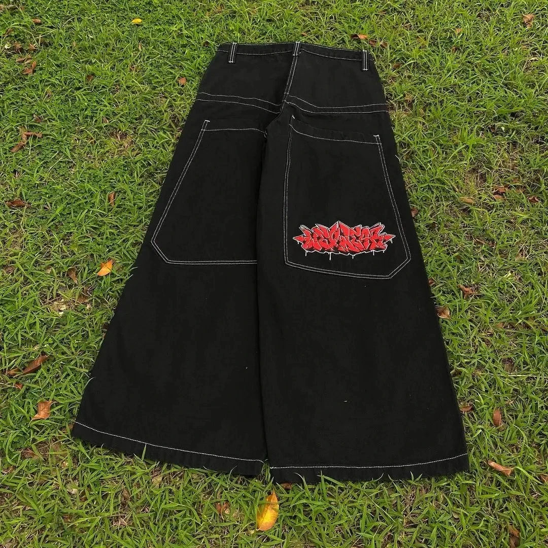 Cherry Blossom Embroidery Baggy Jeans for Men