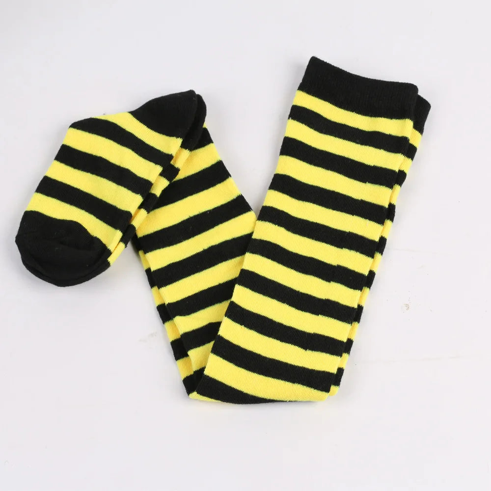 Women's Striped Thigh High Stockings | Black, White & Pink Over-Knee Lolita Harajuku Y2K Socks