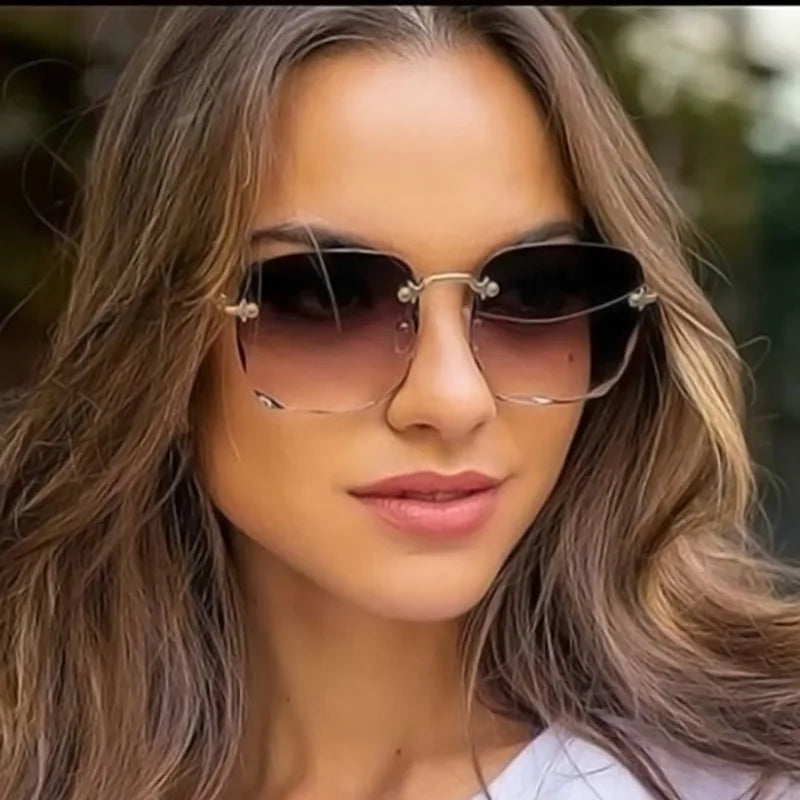 Women's Square Rimless Sunglasses | 3pcs Luxury Designer Summer UV400 Shades for Women & Men