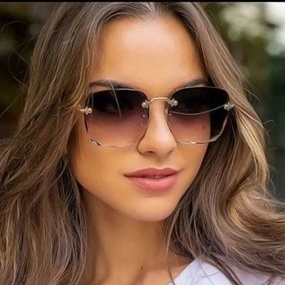 Women's Square Rimless Sunglasses | 3pcs Luxury Designer Summer UV400 Shades for Women & Men