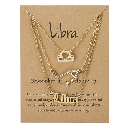 Women's 12 Zodiac Sign Necklace Set | 3pcs Constellation Pendant Choker Birthday Jewelry with Card