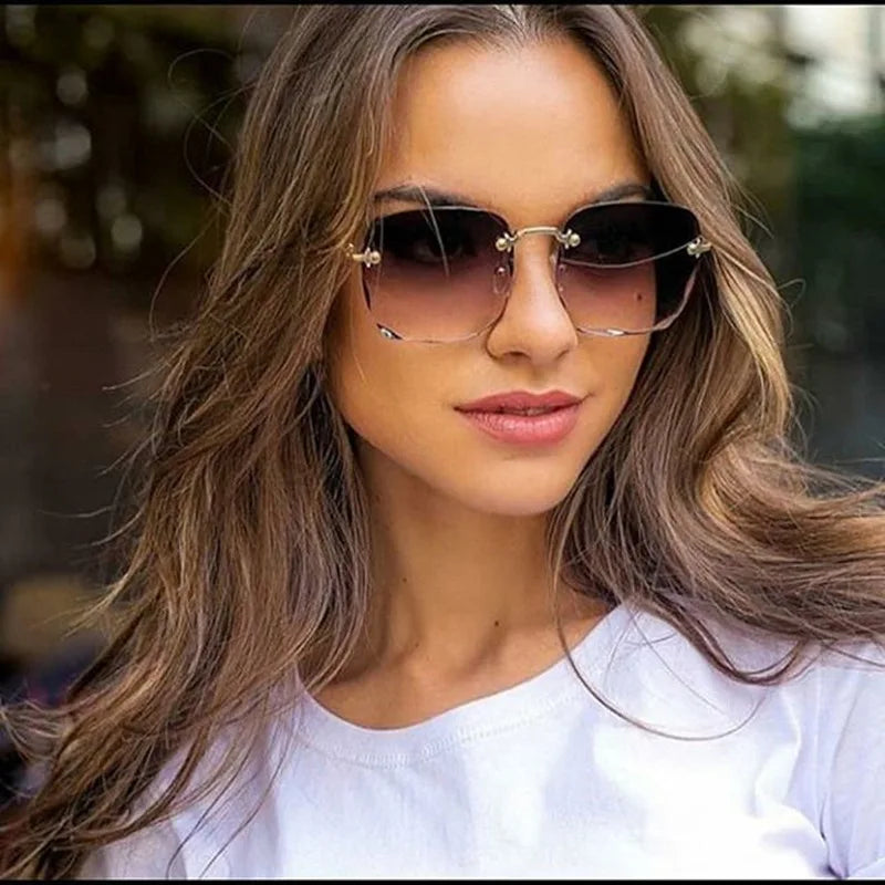 Women's Square Rimless Sunglasses | 3pcs Luxury Designer Summer UV400 Shades for Women & Men