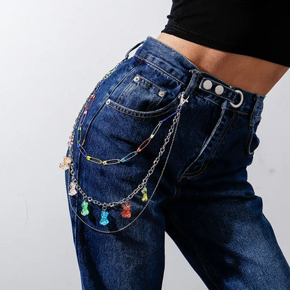 Cute Rainbow Resin Keychain & Waist Chain – Bear, Mushroom & Flower Designs