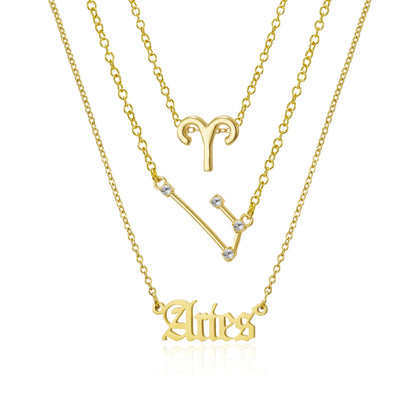 Women's 12 Zodiac Sign Necklace Set | 3pcs Constellation Pendant Choker Birthday Jewelry with Card