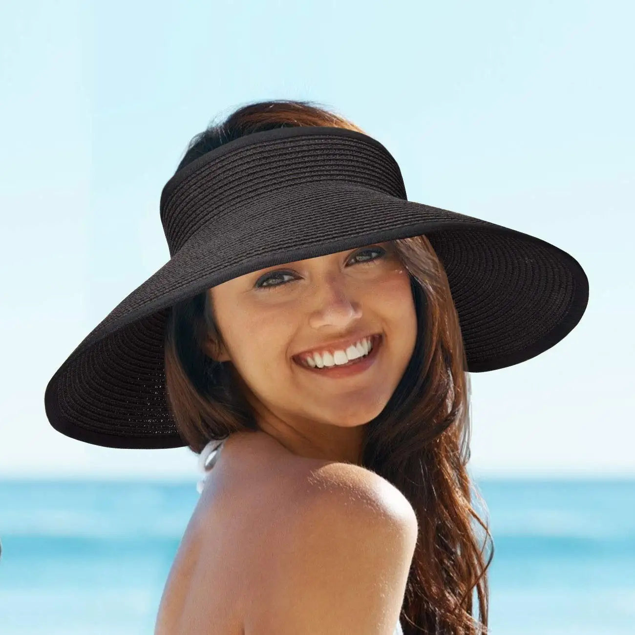 Women's Foldable Wide Brim Straw Beach Hat – UV Protection Sun Cap