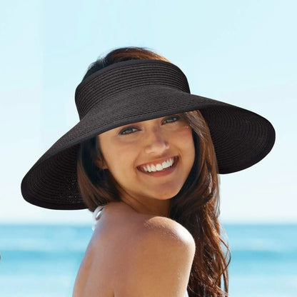 Women's Foldable Wide Brim Straw Beach Hat – UV Protection Sun Cap