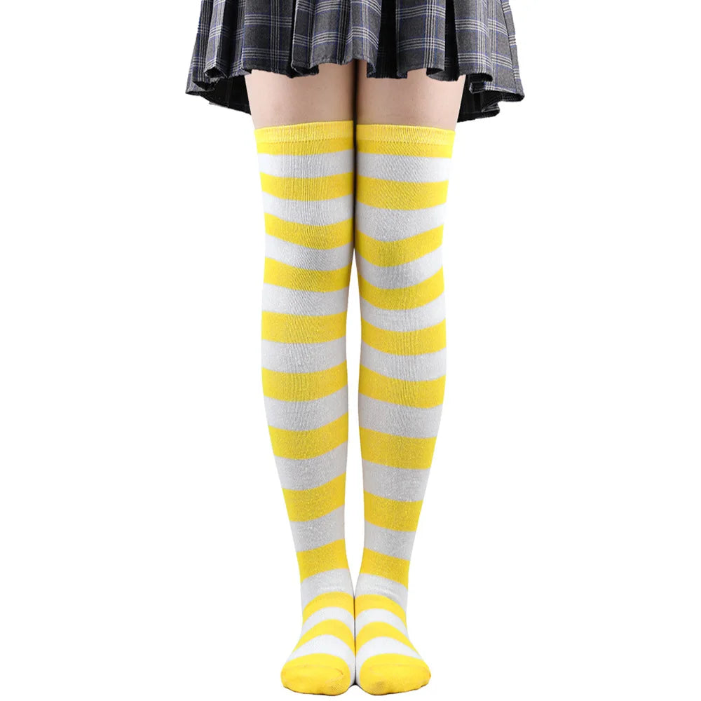 Women's Striped Thigh High Stockings | Black, White & Pink Over-Knee Lolita Harajuku Y2K Socks