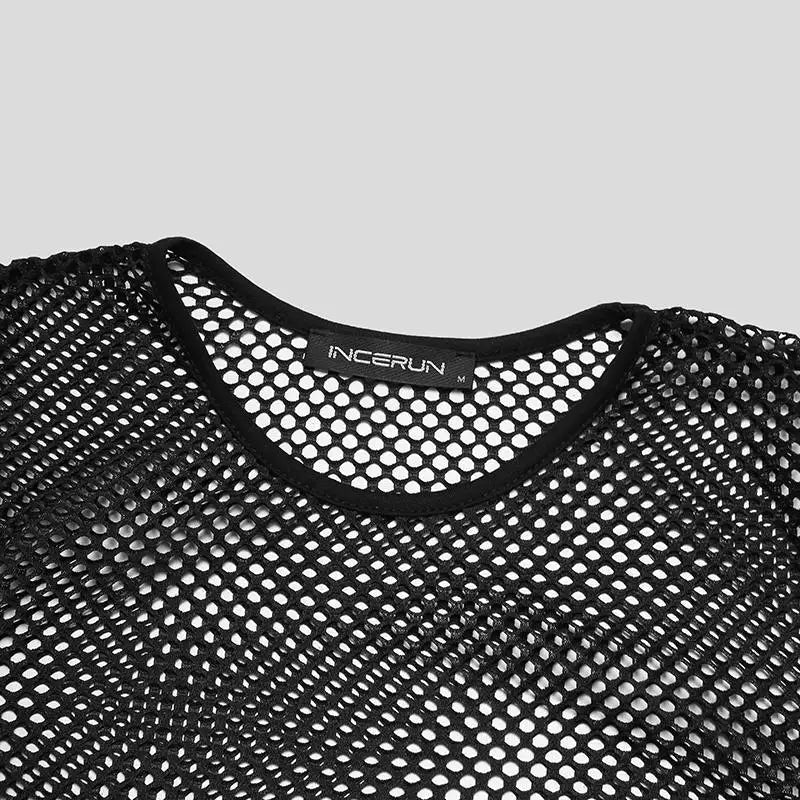 INCERUN Men's Mesh Transparent Long Sleeve T-Shirt – Streetwear Party Top | S–5XL