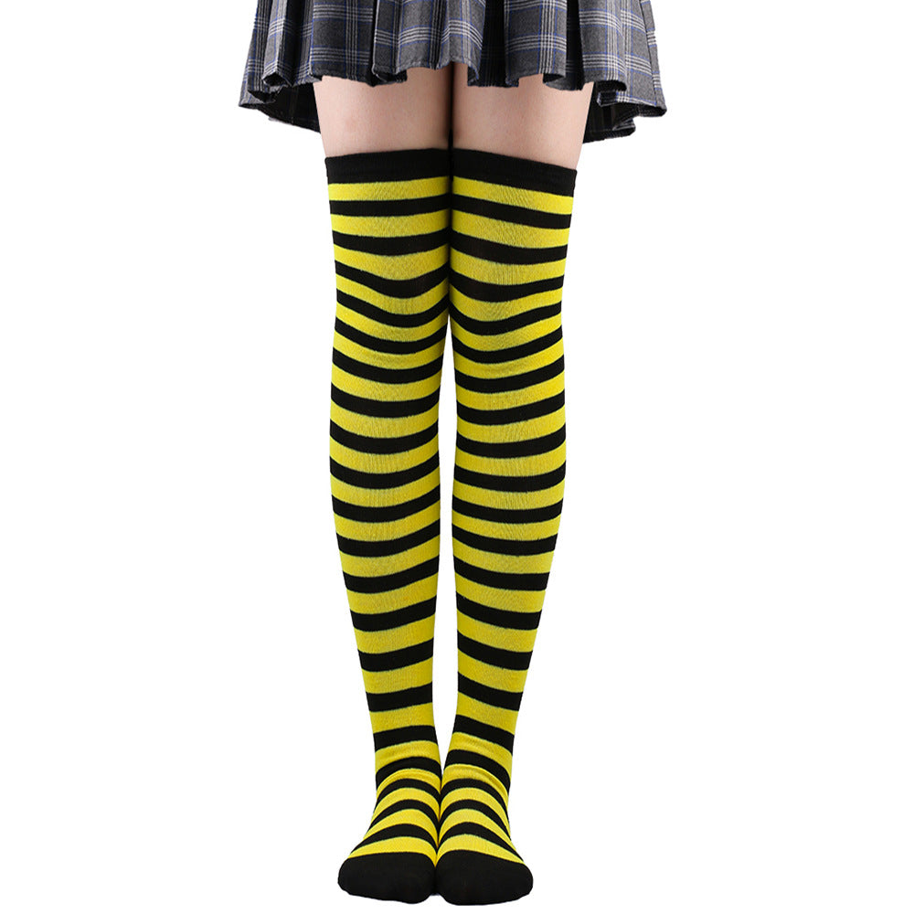 Women's Striped Thigh High Stockings | Black, White & Pink Over-Knee Lolita Harajuku Y2K Socks