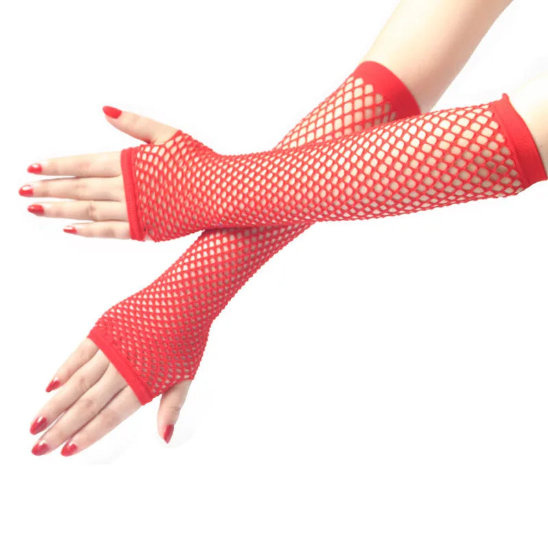 Women's Fishnet Fingerless Arm Warmers – Long Gloves for Party & Fancy Dress