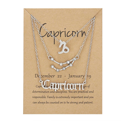 Women's 12 Zodiac Sign Necklace Set | 3pcs Constellation Pendant Choker Birthday Jewelry with Card