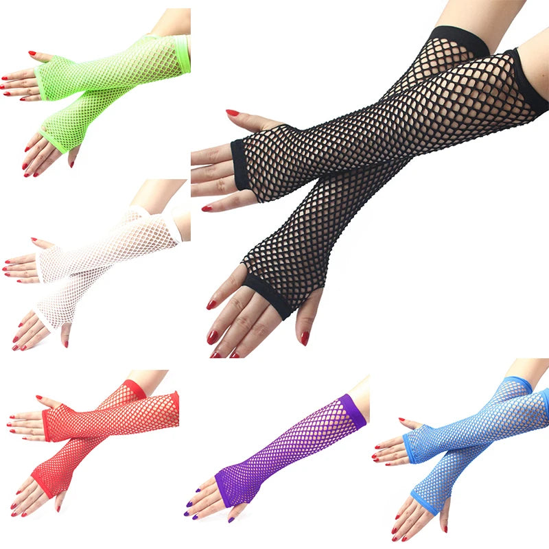 Women's Fishnet Fingerless Arm Warmers – Long Gloves for Party & Fancy Dress
