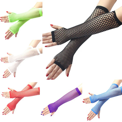Women's Fishnet Fingerless Arm Warmers – Long Gloves for Party & Fancy Dress