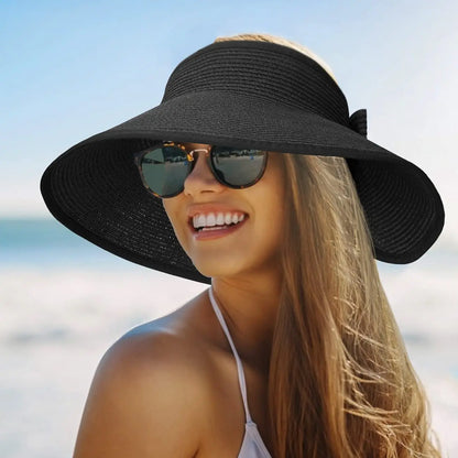 Women's Foldable Wide Brim Straw Beach Hat – UV Protection Sun Cap