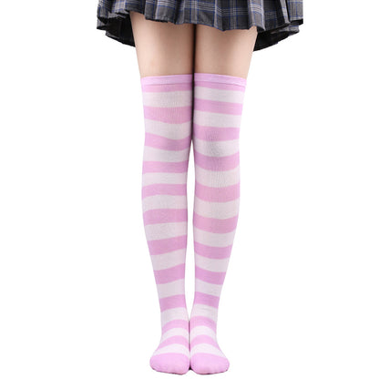 Women's Striped Thigh High Stockings | Black, White & Pink Over-Knee Lolita Harajuku Y2K Socks