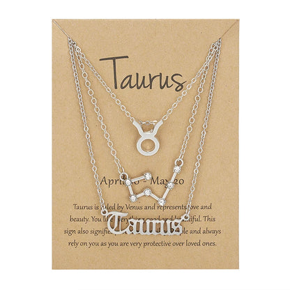 Women's 12 Zodiac Sign Necklace Set | 3pcs Constellation Pendant Choker Birthday Jewelry with Card