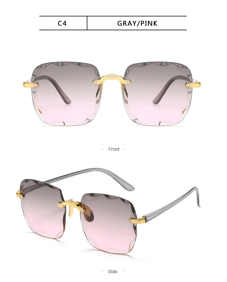 Women's Square Rimless Sunglasses | 3pcs Luxury Designer Summer UV400 Shades for Women & Men