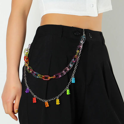 Cute Rainbow Resin Keychain & Waist Chain – Bear, Mushroom & Flower Designs