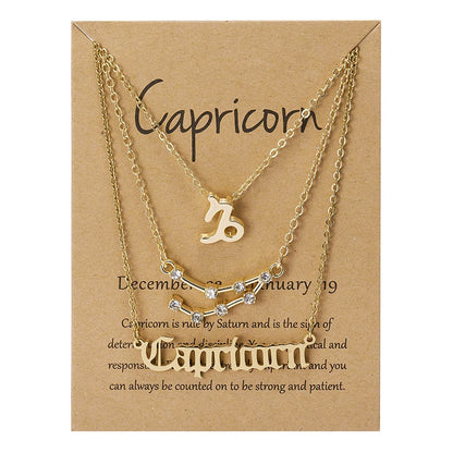 Women's 12 Zodiac Sign Necklace Set | 3pcs Constellation Pendant Choker Birthday Jewelry with Card