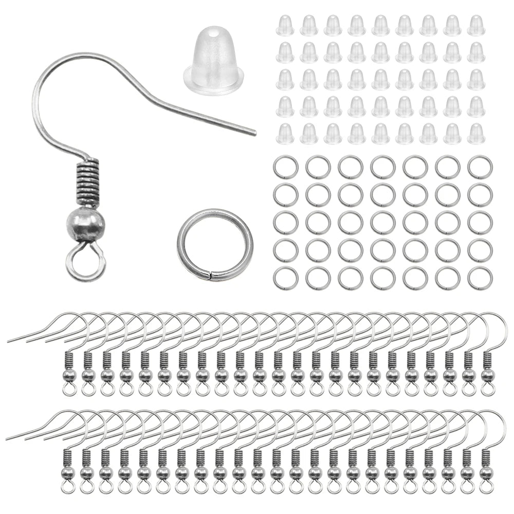 Hypoallergenic Earring Hook Kit | 100/300pcs Fish Hooks, Jump Rings & Ear Wires for DIY Jewelry Making