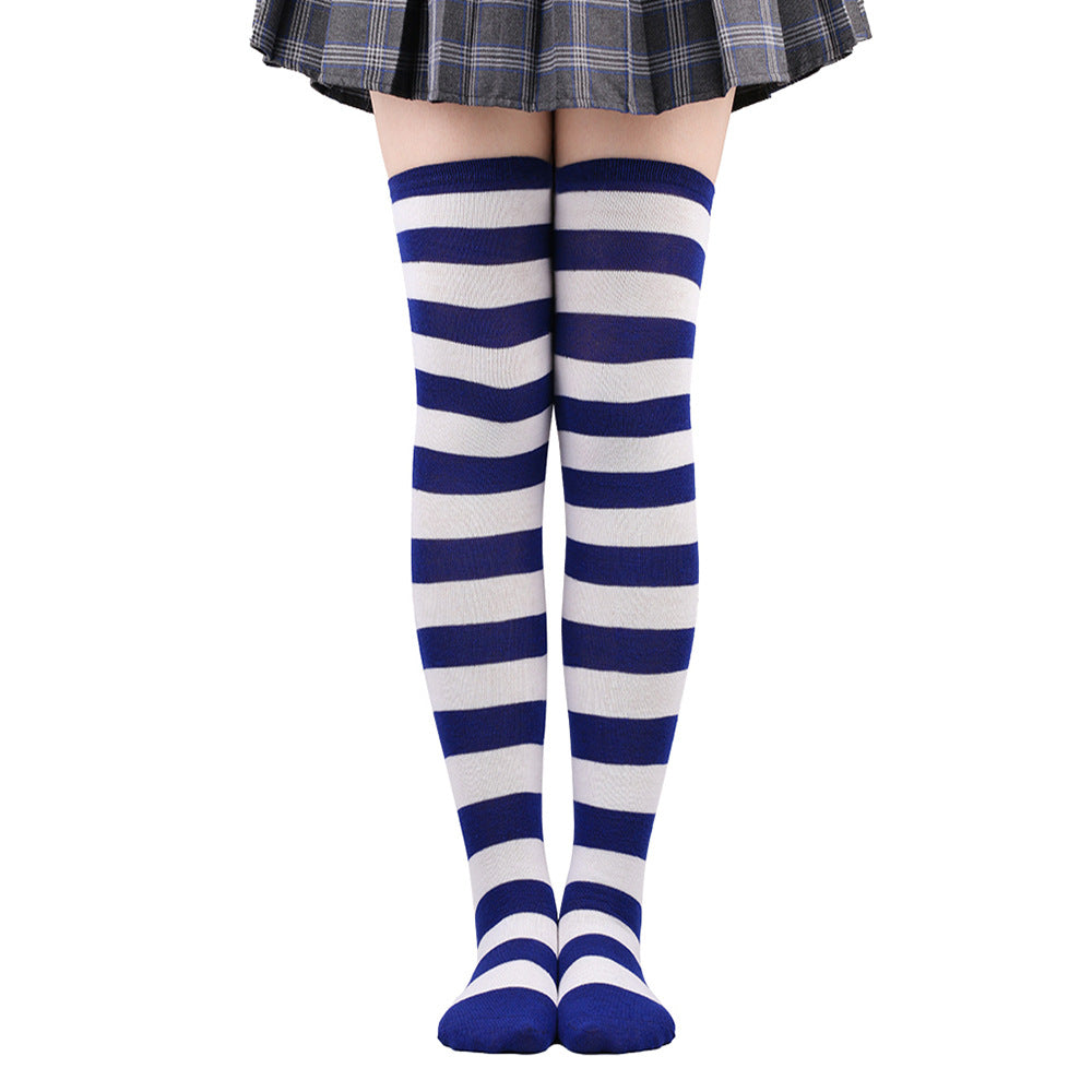 Women's Striped Thigh High Stockings | Black, White & Pink Over-Knee Lolita Harajuku Y2K Socks