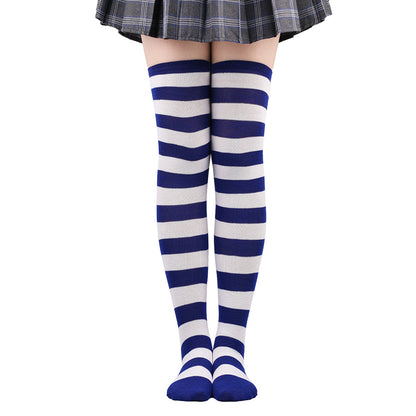 Women's Striped Thigh High Stockings | Black, White & Pink Over-Knee Lolita Harajuku Y2K Socks