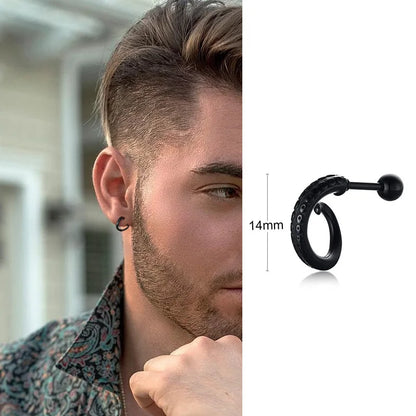 Men's Stainless Steel North Star Huggie Hoop Earrings | Piercing or Clip-On Cross Jewelry Gift