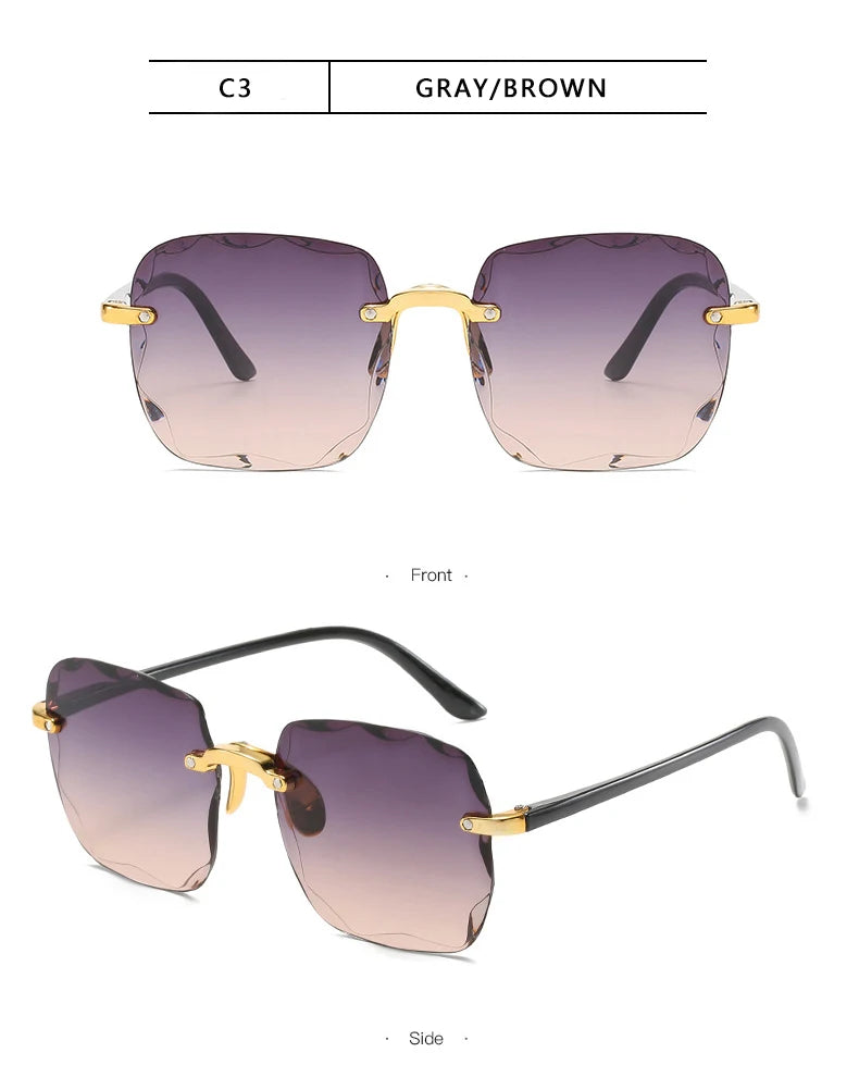 Women's Square Rimless Sunglasses | 3pcs Luxury Designer Summer UV400 Shades for Women & Men