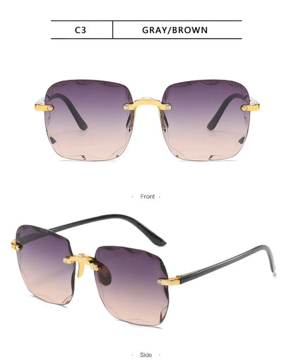 Women's Square Rimless Sunglasses | 3pcs Luxury Designer Summer UV400 Shades for Women & Men