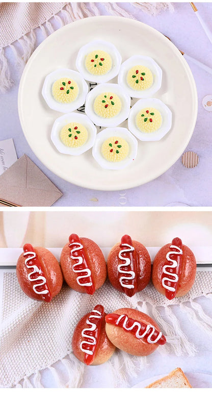 Hand-Painted Mini Pizza & Hamburger Resin Appliques | 10pcs Flat Back Miniature Food Decorations for DIY Crafts