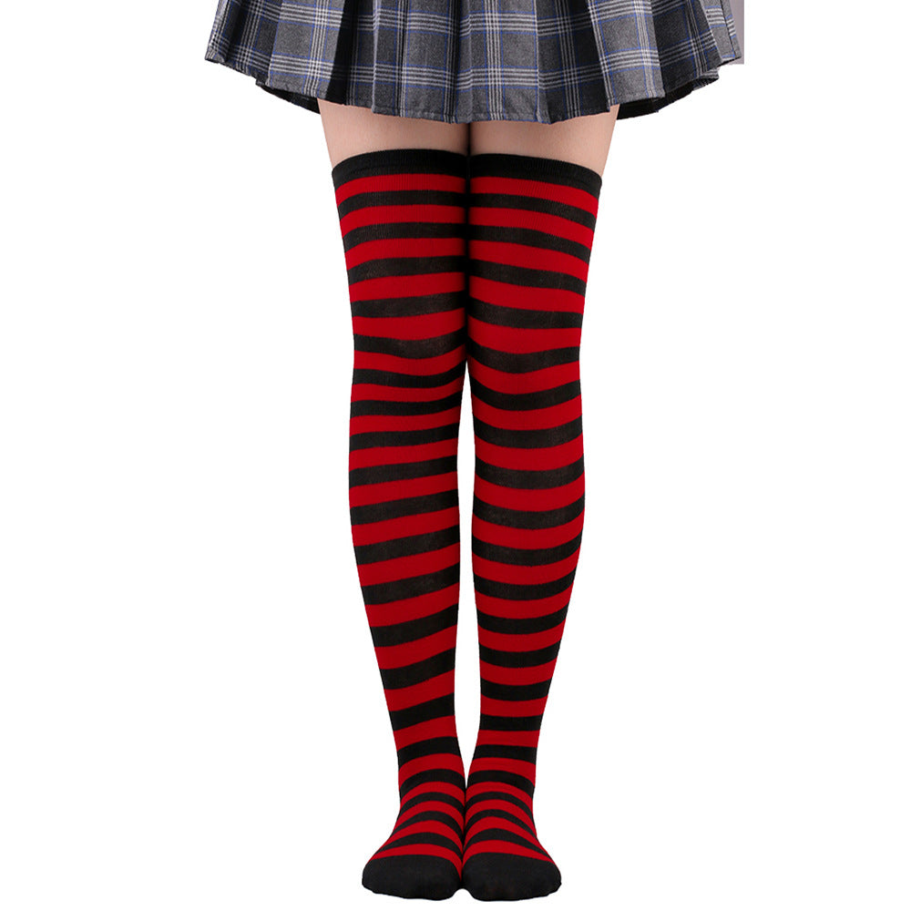 Women's Striped Thigh High Stockings | Black, White & Pink Over-Knee Lolita Harajuku Y2K Socks