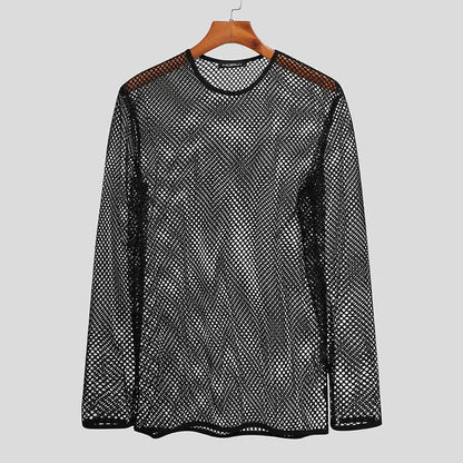 INCERUN Men's Mesh Transparent Long Sleeve T-Shirt – Streetwear Party Top | S–5XL