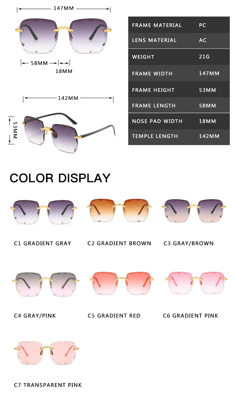 Women's Square Rimless Sunglasses | 3pcs Luxury Designer Summer UV400 Shades for Women & Men
