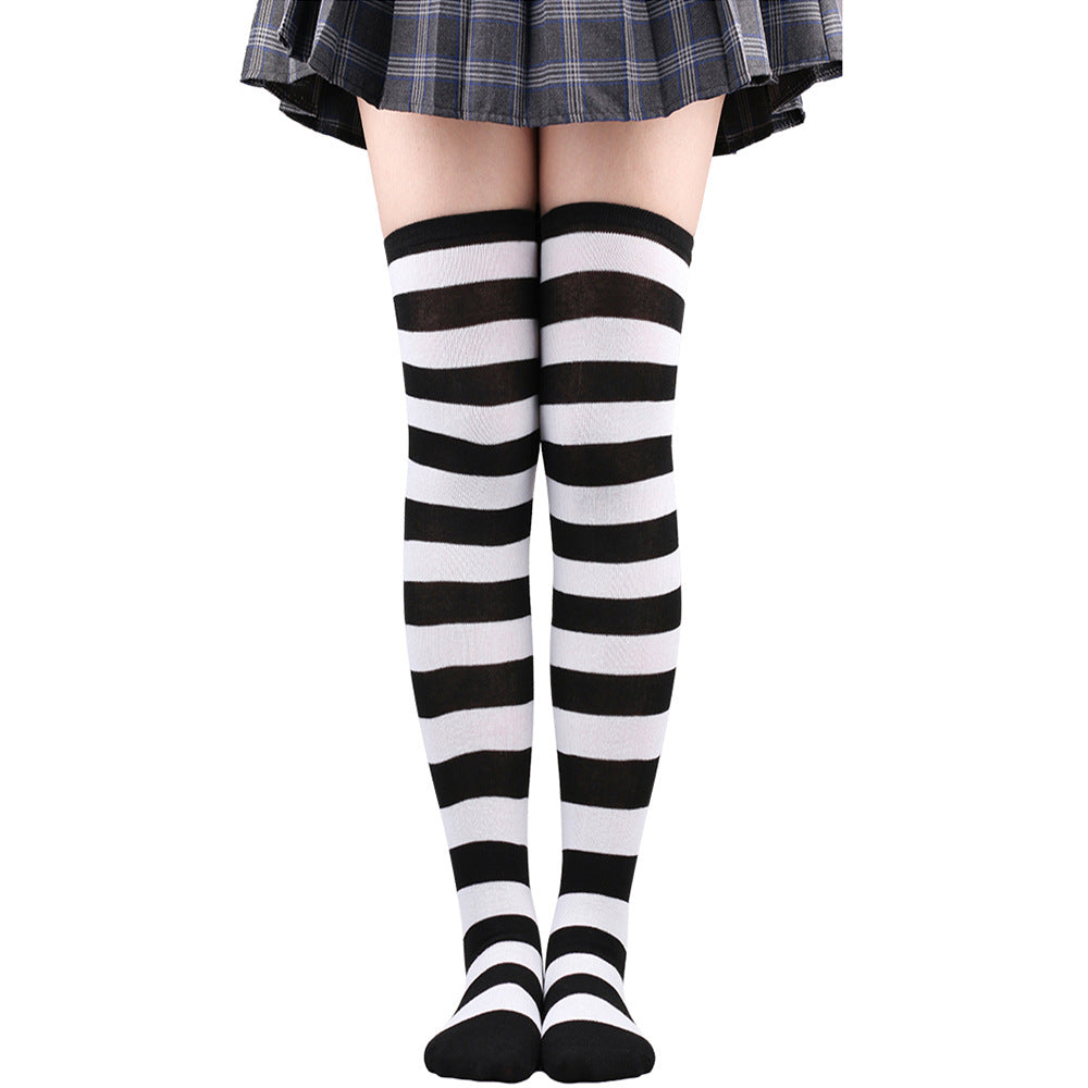 Women's Striped Thigh High Stockings | Black, White & Pink Over-Knee Lolita Harajuku Y2K Socks