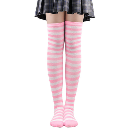 Women's Striped Thigh High Stockings | Black, White & Pink Over-Knee Lolita Harajuku Y2K Socks