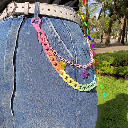 Cute Rainbow Resin Keychain & Waist Chain – Bear, Mushroom & Flower Designs