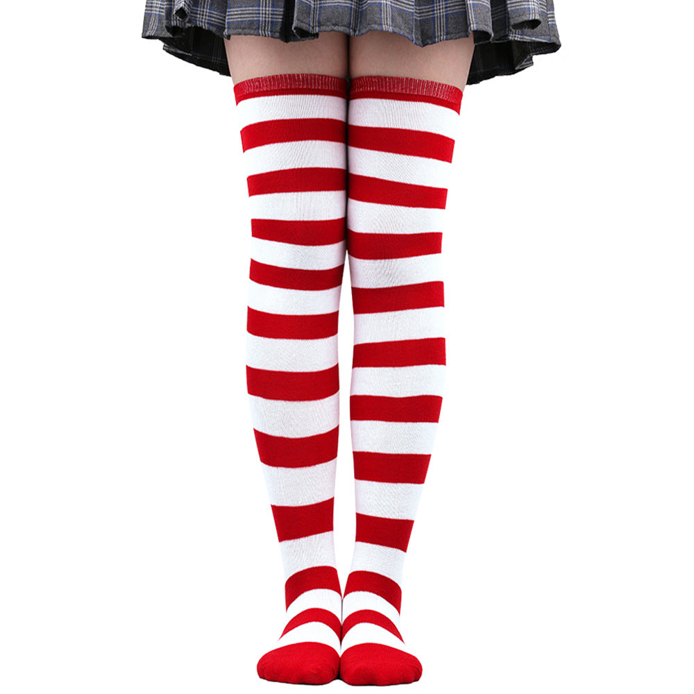 Women's Striped Thigh High Stockings | Black, White & Pink Over-Knee Lolita Harajuku Y2K Socks