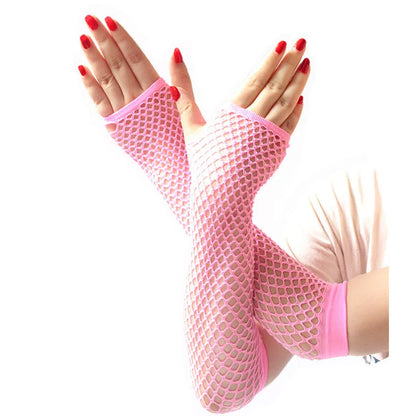 Women's Fishnet Fingerless Arm Warmers – Long Gloves for Party & Fancy Dress