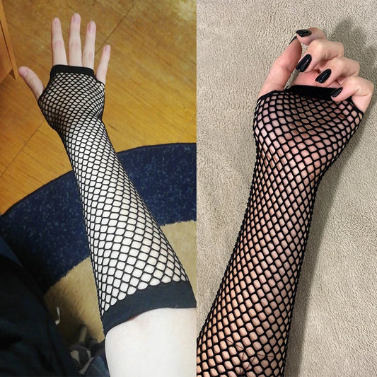 Women's Fishnet Fingerless Arm Warmers – Long Gloves for Party & Fancy Dress